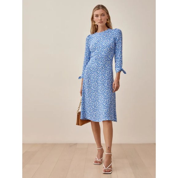 Reformation Dresses & Skirts - NWOT Reformation Port Dress in Marie Blue White Floral Midi Long Sleeves